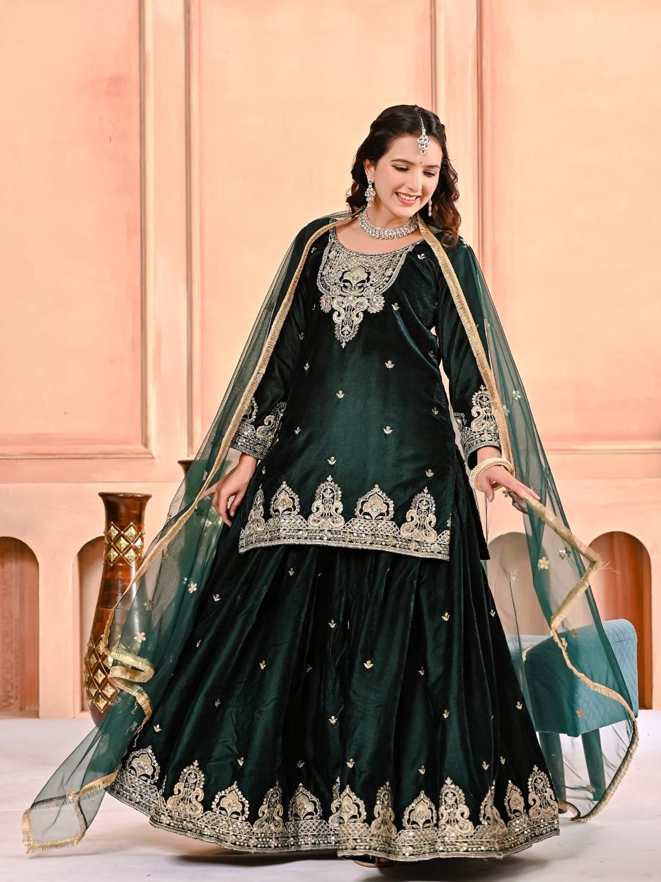 Velmira Velvet Sequence Sharara Set