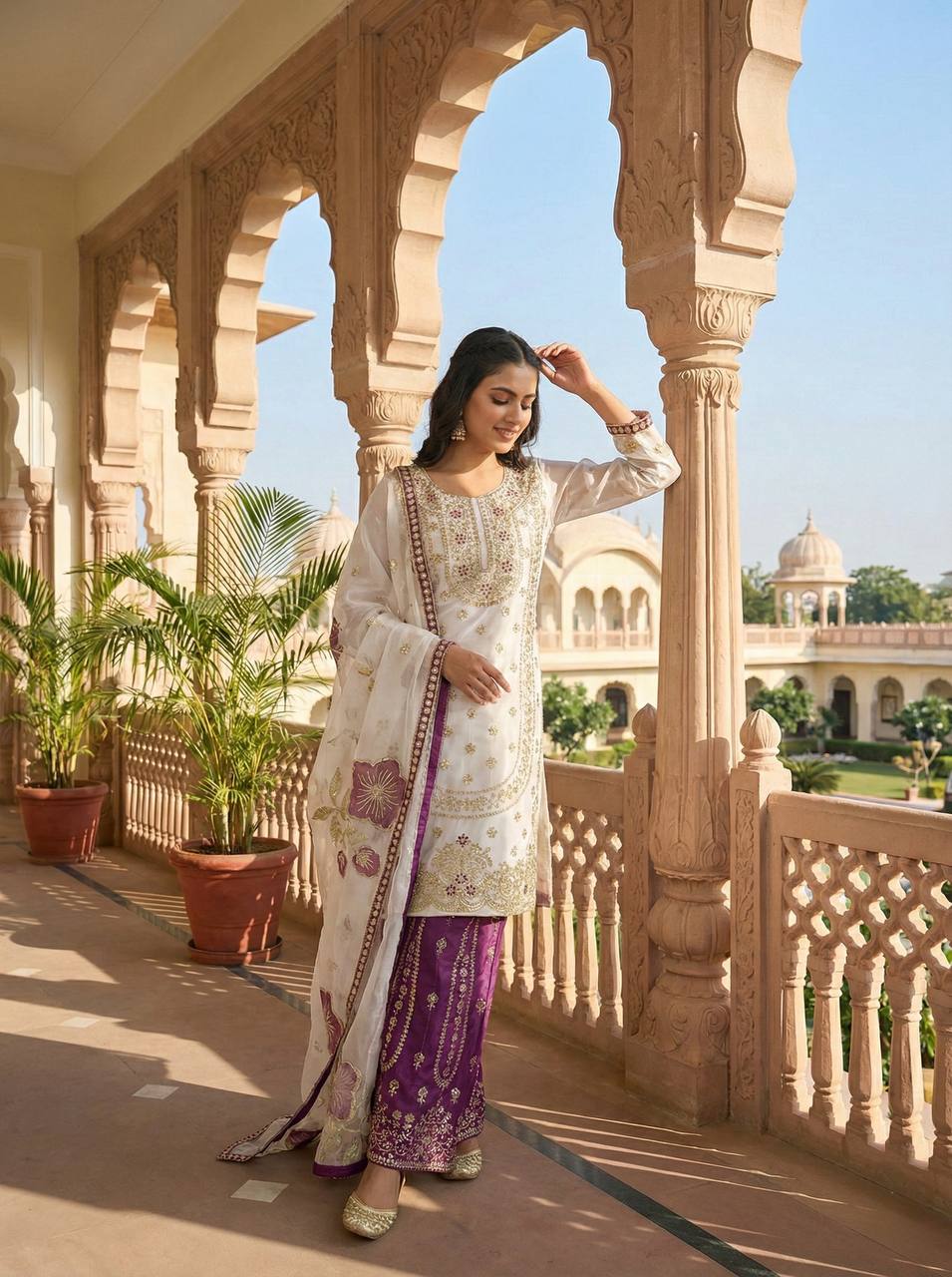 Zenvika gmy Silk Fusion Palazzo Set