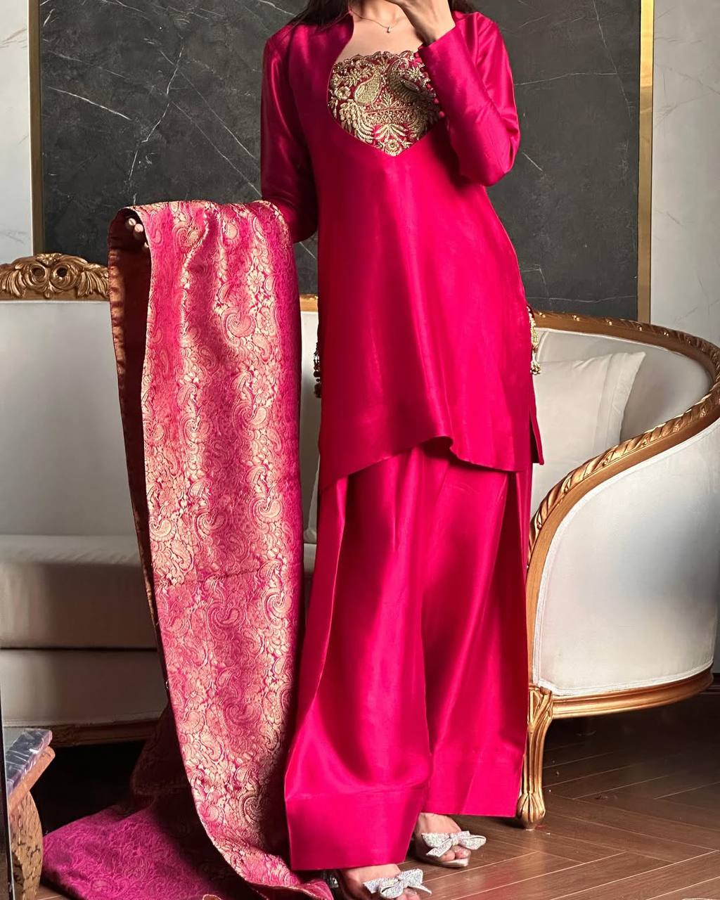 Tasneem Malay Satin Silk Farshi Salwar Suit Set