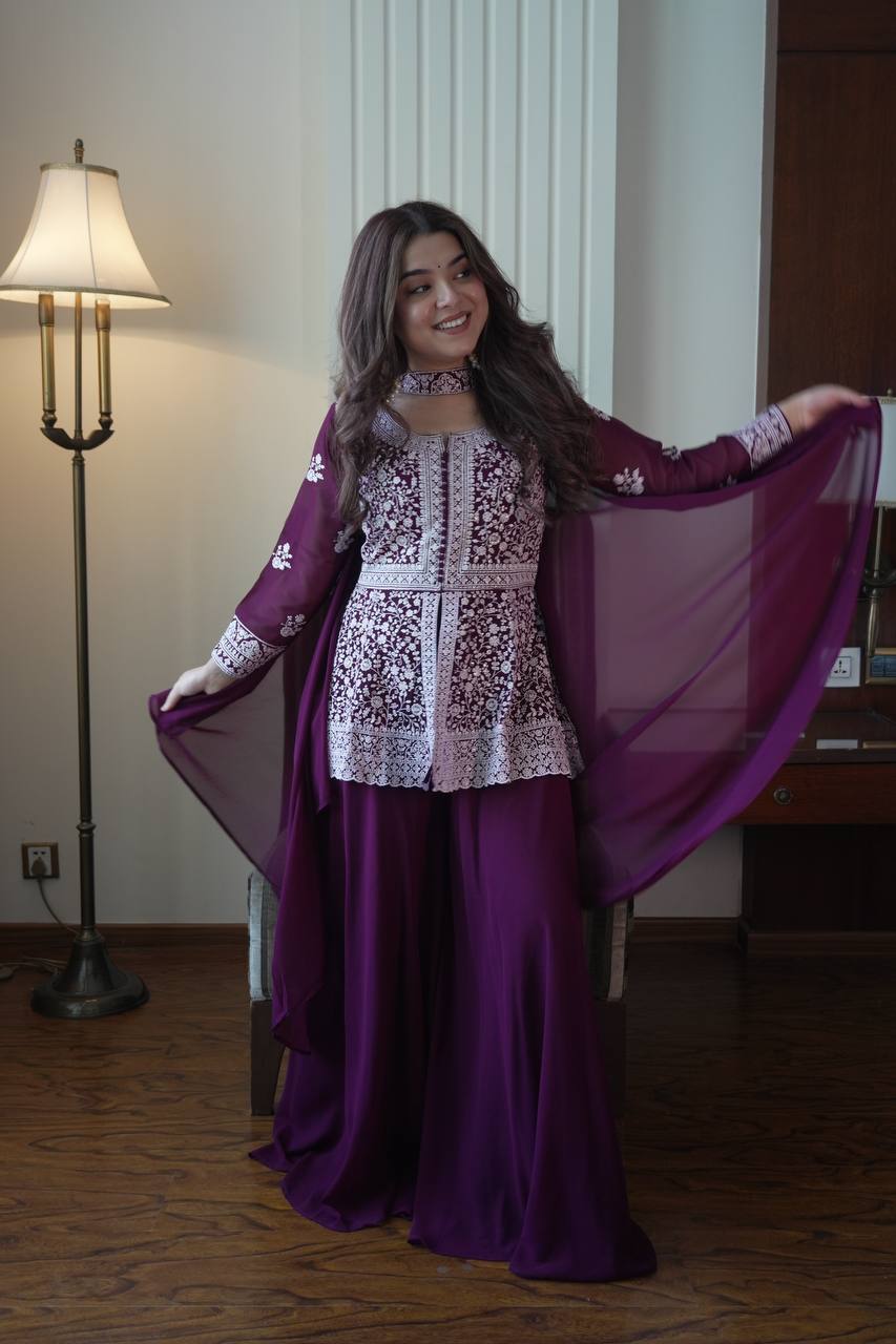 Modern Grace Georgette Embroidered Palazzo Set