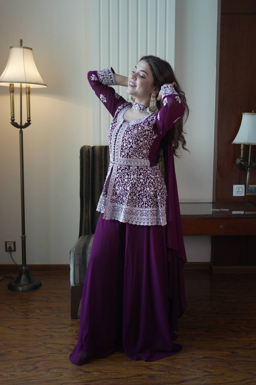 Modern Grace Georgette Embroidered Palazzo Set