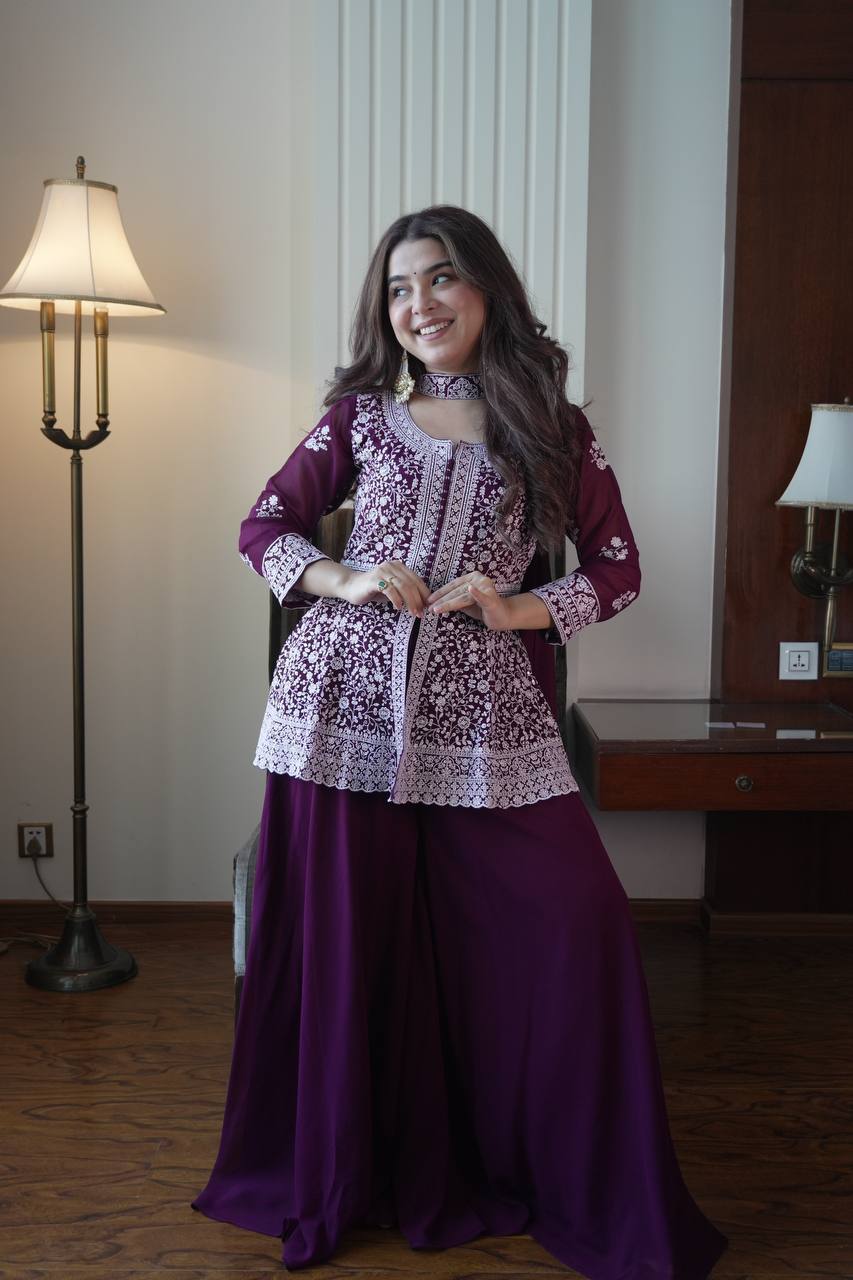 Modern Grace Georgette Embroidered Palazzo Set