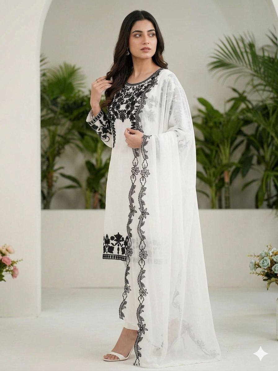 Aarohi Noir Floral Embroidered Suit Set