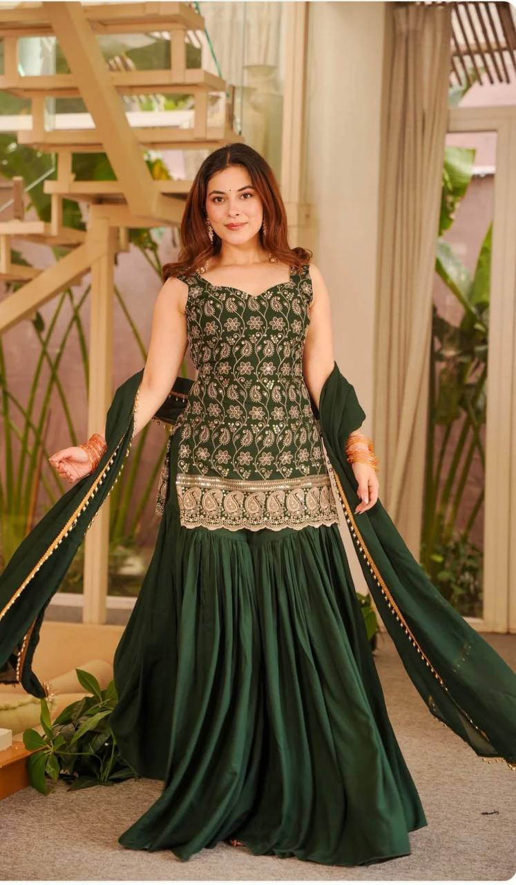 Reeva Green Heavy Embroidery Gharara Set
