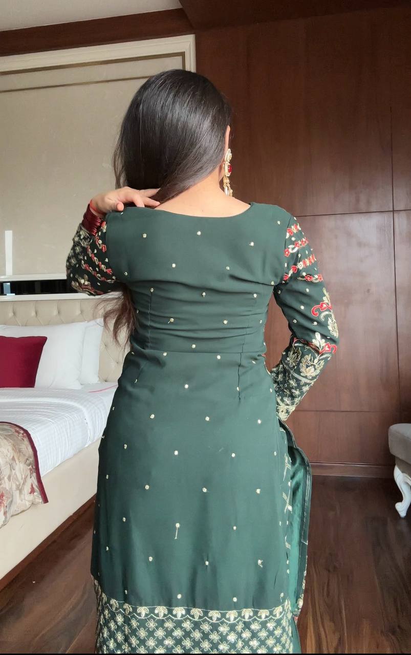 Shahi  Bottle Green Sharara Set