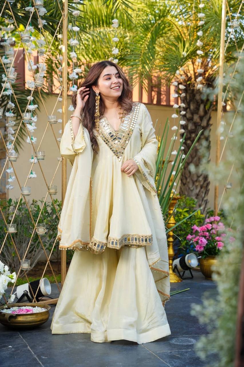 Ananya Cosmos Gold Jari  Silk Real Mirror Work Sharara Set