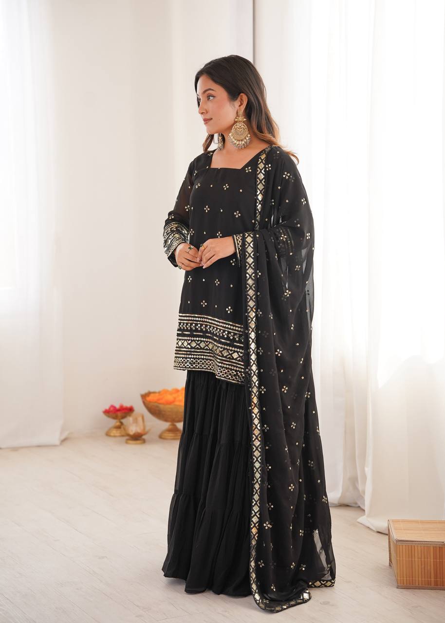 Mehru Royal Bloom Embroidered Georgette Sharara Set