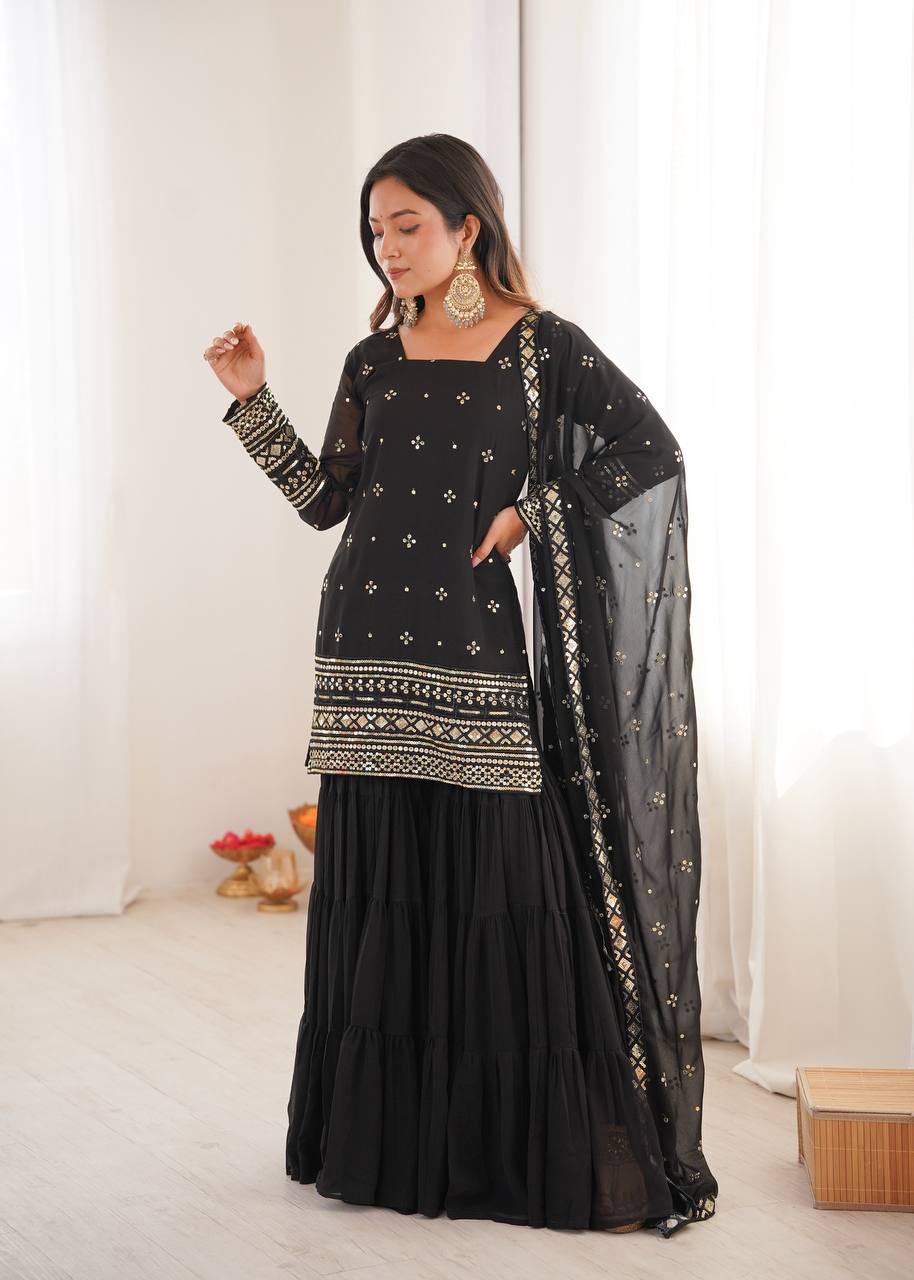 Mehru Royal Bloom Embroidered Georgette Sharara Set