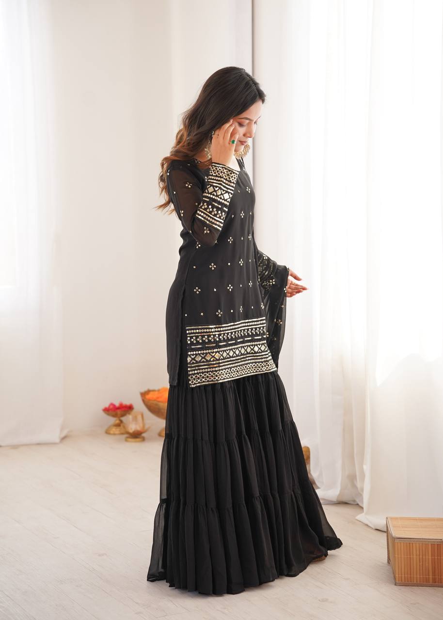 Mehru Royal Bloom Embroidered Georgette Sharara Set