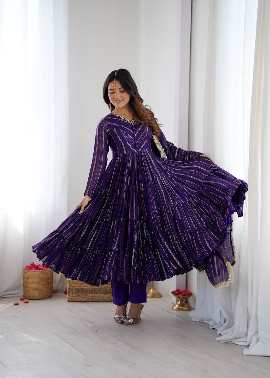 Miravya Chanderi Mirror Ruffle Gown Set
