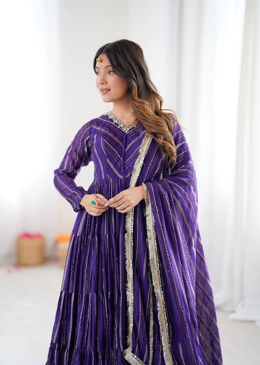 Miravya Chanderi Mirror Ruffle Gown Set