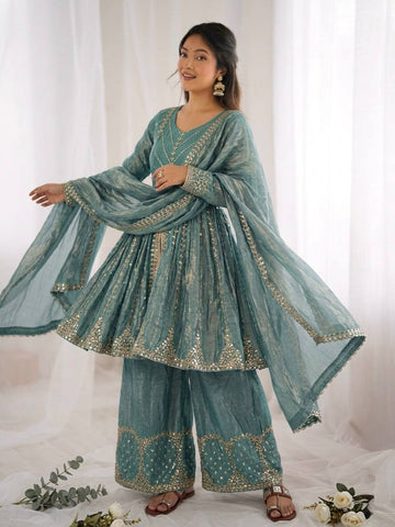Zivora Fendy Silk Sequence Palazzo Set