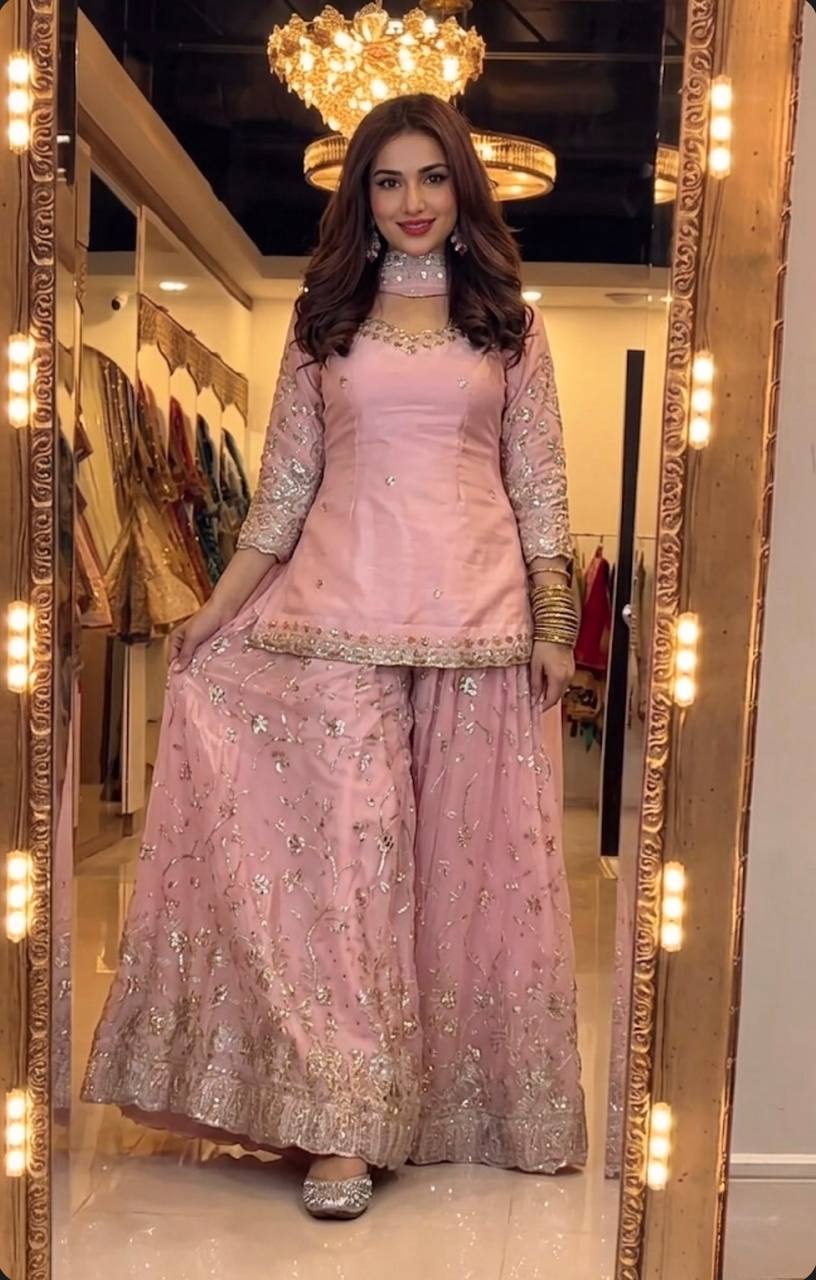 Zeenat Zari Embroidered Frendy Silk Palazzo Set