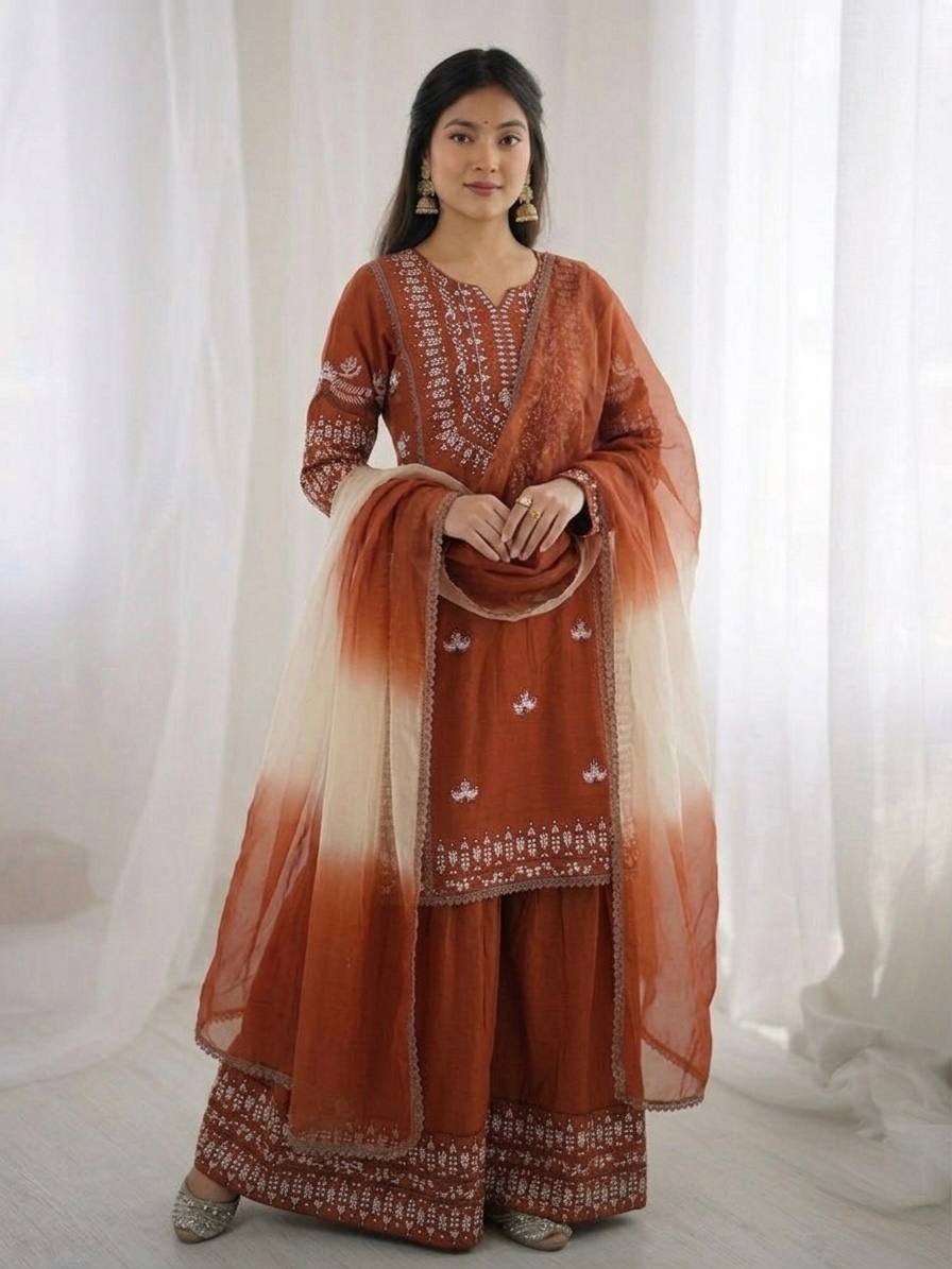 Noor Zahra Embroidered Rayon Cotton Farshi Suit Set