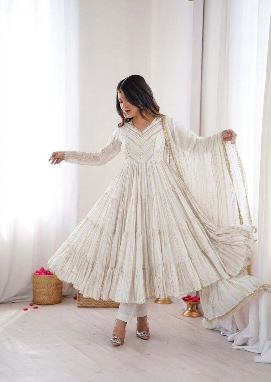 Miravya Chanderi Mirror Ruffle Gown Set