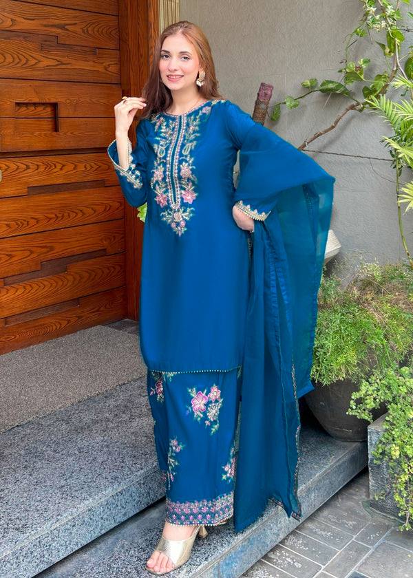 Rida French Crepe Embroidered Farshi Set