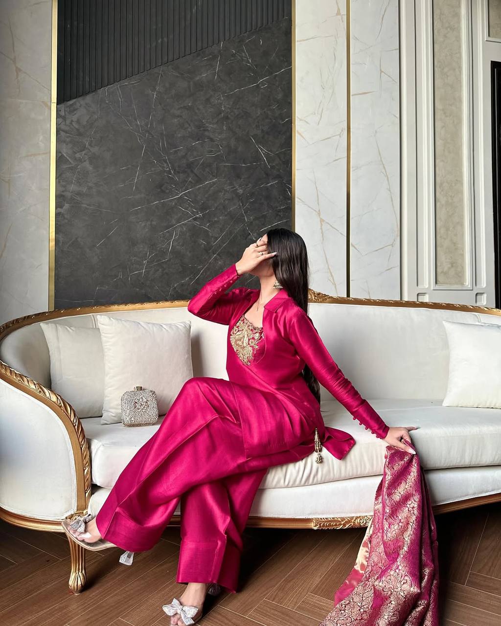 Tasneem Malay Satin Silk Farshi Salwar Suit Set