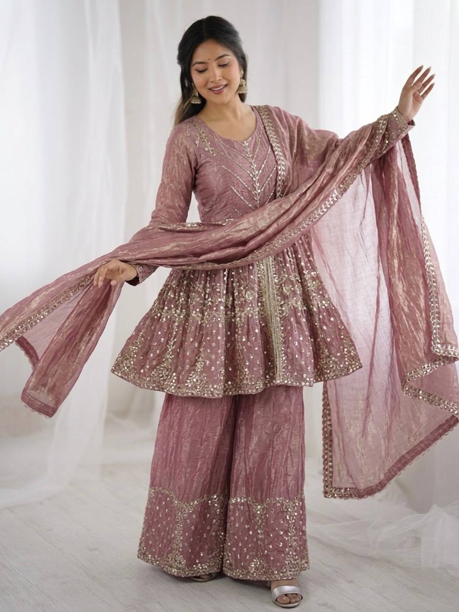 Zivora Fendy Silk Sequence Palazzo Set