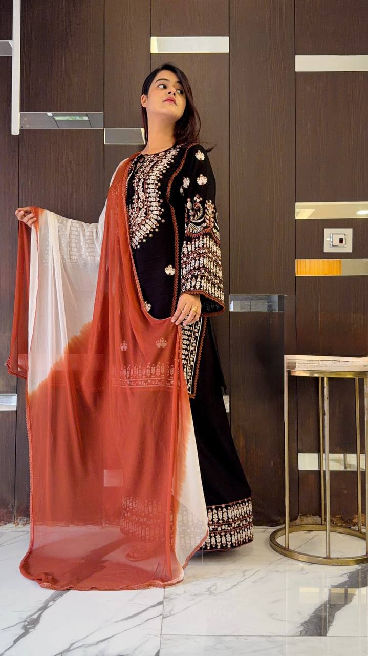 Noor Zahra Embroidered Rayon Cotton Farshi Suit Set