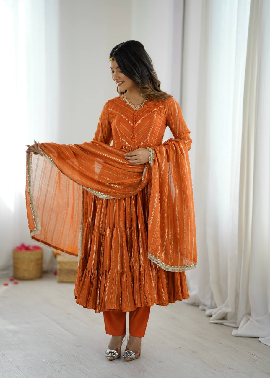 Miravya Chanderi Mirror Ruffle Gown Set