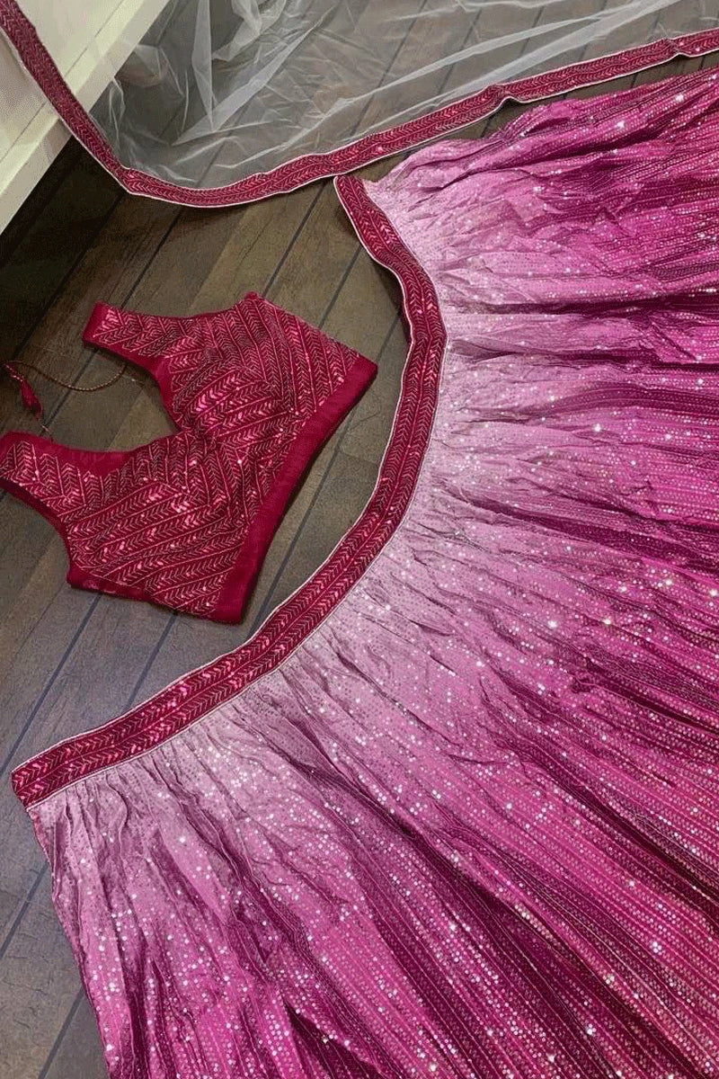 Heavy Sequence Work Pink Lehenga For Sangeet