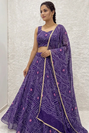 Georgette Bandhani Print Purple Color Lehenga Choli
