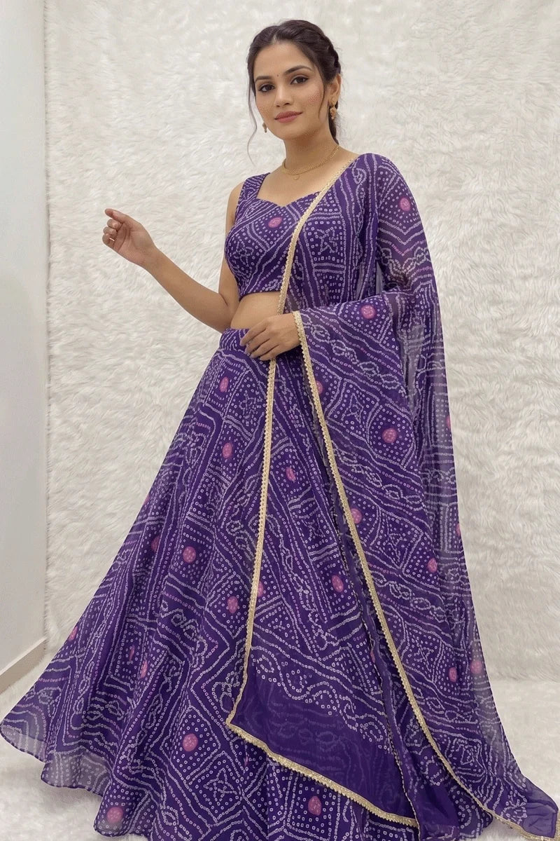 Georgette Bandhani Print Purple Color Lehenga Choli