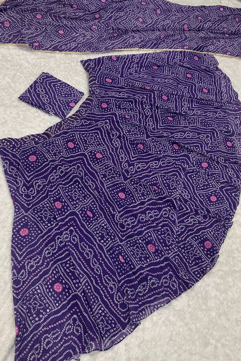 Georgette Bandhani Print Purple Color Lehenga Choli